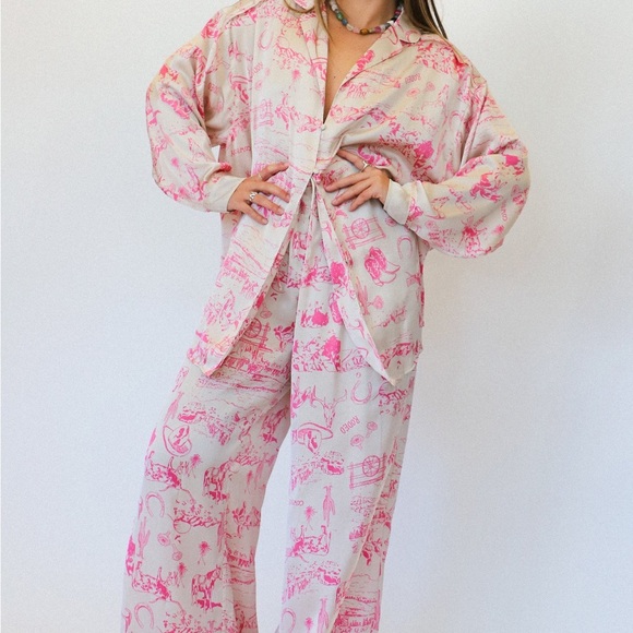NWOT Free People western print pajama set in pink size XL - Picture 5 of 15